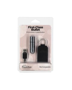 First Class Mini Rechargeable Bullet w/ - 9 Functions Silver