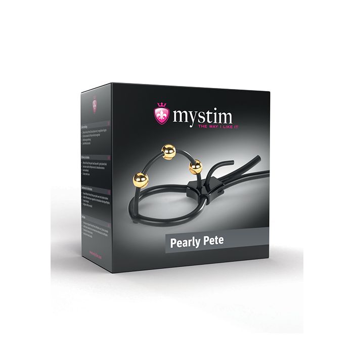 Mystim Pearly Pete Corona Strap w/Gold Balls - Black