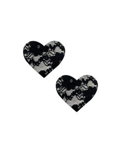 Neva Nude Lace Heart Pasties - Black O/S