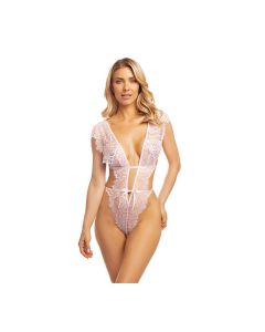 Imani Eyelash Lace Soft Cup High Leg Teddy Pink Tulle