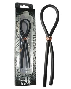 Bolo Silicone Lasso w/Rose Gold Crown Slider Ring - Black